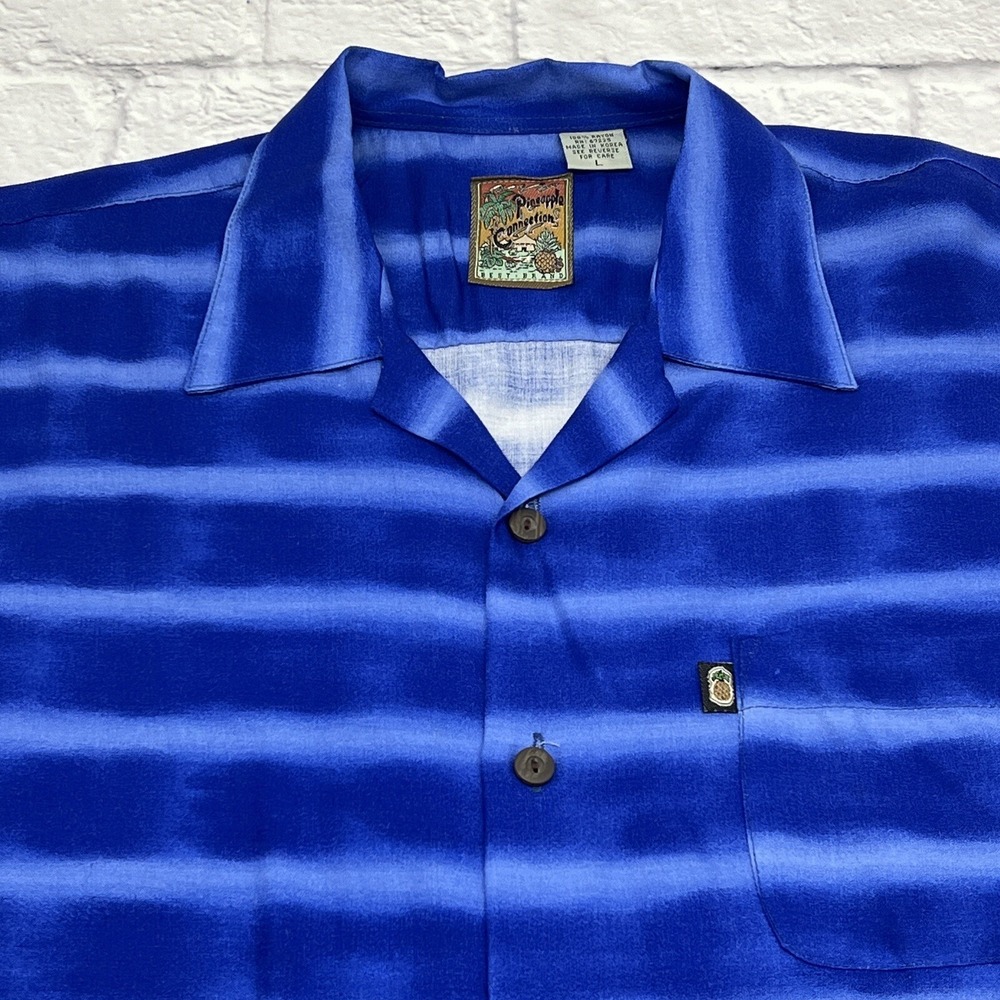 Pineapple Connection Hawaiian Shirt Men's L / MEDIUM Fit Blue Cars Palm Tree - Picture 4 of 8